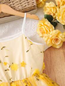 SHEIN 少女刺绣优雅吊带裙，适合度假、生日派对等场合 - 彩色 - 查看 4