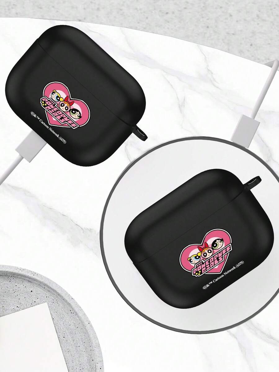 THE POWERPUFF GIRLS X SHEIN 1个飞天小女警爱心图案耳机盒,可爱创意卡通联名款,高端质感,简约防震时尚。万圣节和圣诞节礼物佳选,兼容AirPods。 - 黑色 - 查看 1