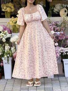 GalTyme 大码粉色碎花连衣裙 - 粉色 - 查看 4