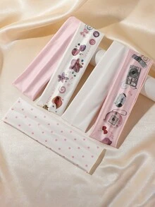 ROMWE Kawaii 5件套甜美粉色波点系列花朵、相机、蝴蝶结、樱桃等印花个性化可爱女士发带，弹性防滑，吸汗止汗，适合瑜伽运动、约会聚会、音乐节、外出游玩等日常通勤等各种场合，是一款百搭的女士发饰。 - 5pcs粉色系 - 查看 2