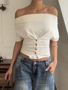 Livesso Spring Summer Loose Business Casual Elegant Fashion Office Tea Party Wear Street Design Drape Collar Patchwork Short Sleeve T-Shirt For Women White - Beige - View 9