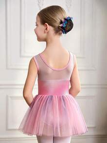 无袖渐变薄纱芭蕾舞裙，女童渐变色紧身衣舞蹈服，饰有水钻 - 粉色 - 查看 2