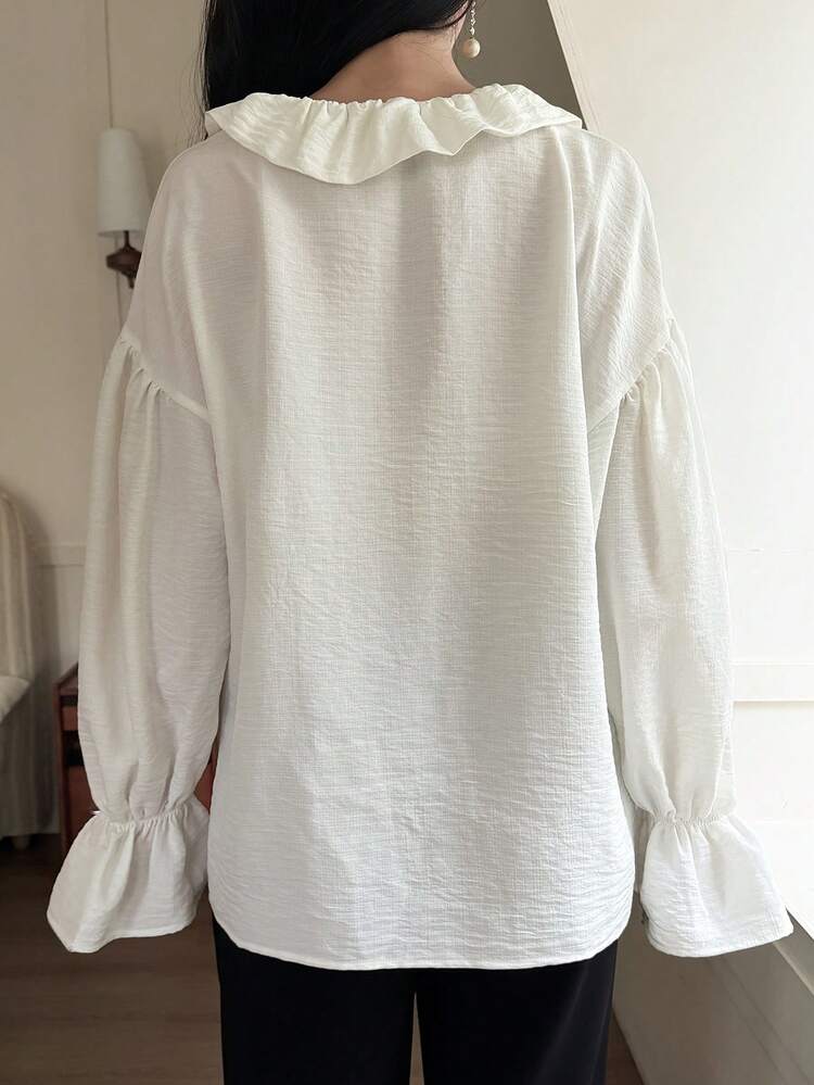 Women's Casual Elegant Loose White Blouse, Suitable For Spring And Summer
