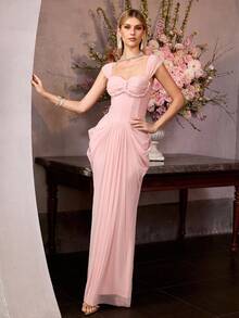 MOTF Soiréza 春夏派对优雅褶皱心形领鸡尾酒礼服 - 粉色 - 查看 1