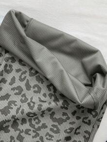 SHEIN EZwear 女款休閒灰色豹紋抽繩腰鬆垮長褲 - 灰色 - 查看 6