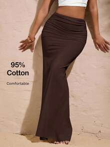 Opulessa Women's Solid Color Knit Skirt, Spring/Summer Vacation - Coffee Brown - View 1