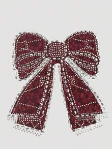 SHEIN 2pcs/Set Setelan Atasan Pita Rhinestone dan Celana Pita Bergaris untuk Anak Perempuan, Gaya Busana Jalanan - Burgundy - View 7