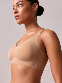 Veilyse Soft Support Bra For Women, Solid Color, Comfortable, Minimalist, Wireless, Non-Sagging Brafor Summerfor Summer - Apricot - View 6