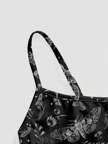 ROMWE Women's Gothic Dark Forest Butterfly, Sun And Moon Print Bodycon Camisole - Black - View 4