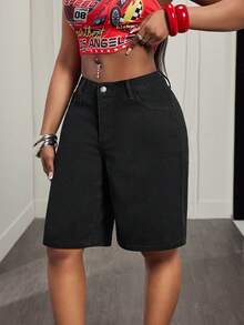 Slaydiva Quần short denim thường ngày dành cho nữ - màu đen - Xem 3