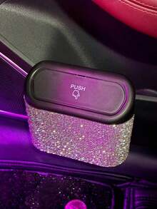 1PC Rhinestone Car Trash Can Diamond Bling Vehicle Garbage Organizer Portable Auto Interior Storage Container For Car Van Suv Truck Home Office Desk Small Waste Bin Car Accessories Decorative Essentials - Multicolor - View 10