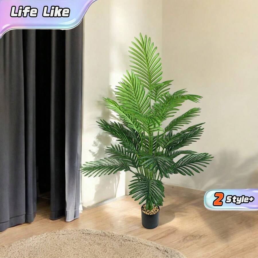 Large Artificial Palm Trees, Realistic Green Plants, Plastic Monstera, Large-Leaf Areca Palms, Tropical Cycas-Perfect For Home, Office, Parties, And Outdoor Decor - Green - View 1