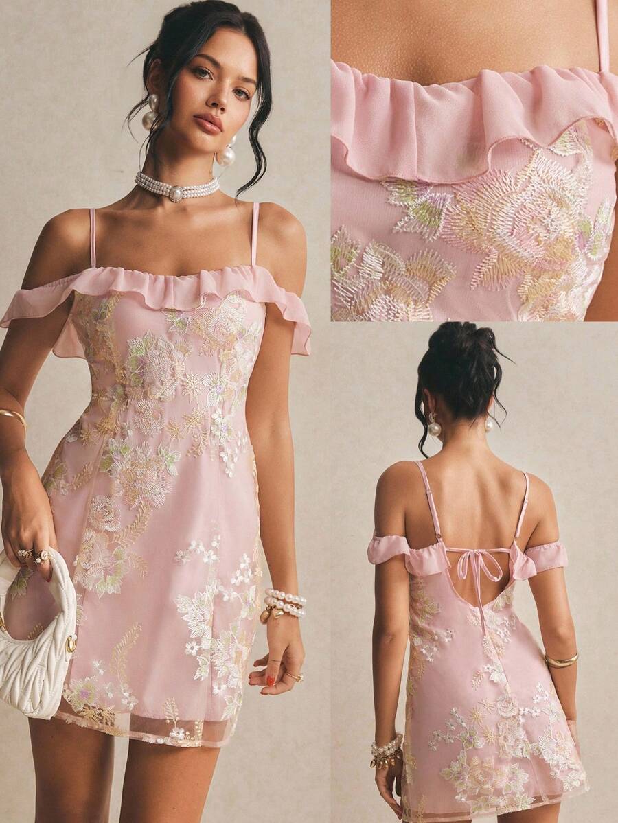 Poéselle 法式浪漫碎花连衣裙，甜美迷人性感修身腰裙