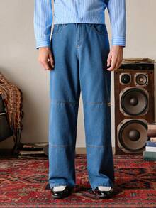 VeloEdit Quần jeans nam thời trang hàng ngày, ống đứng, dáng rộng, dài, wash acid, màu tối, quần cargo, màu xanh nhạt trơn, thích hợp cho tiệc tùng, đi chơi, gặp gỡ bạn bè, dạo phố, đi học, thể thao. - Rửa trung bình - Xem 5