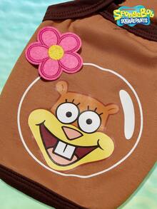SpongeBob SquarePants | PETSIN 1件可愛立體花朵印花卡通圖案背心吊帶，適用於貓狗，春夏季薄款透氣，適合室內放鬆或陽光戶外散步 - 棕色 - 查看 2
