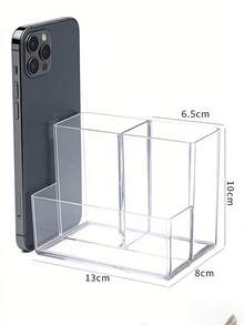 1Piece 3 Compartment Clear Pen Holder Office Desktop Supplies Organizer Box For Students Makeup Brushes Storage Cosmetic Accessories Home Office Desk Organization Must Have Trending Accessory - Clear - View 3