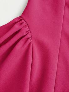Firerie Kids Tween Girls' Lovely Square Neck A-Line Patchwork Dress With Oversized Bow At Back - Hot Pink - View 4