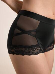 Hourtrue Quần lót ren tương phản - màu đen - Xem 8