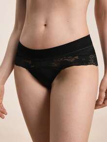 Hourtrue Quần lót tam giác ren tương phản cho nữ 1 chiếc đồ lót gợi cảm - màu đen - Xem 6
