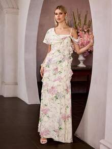 MOTF Soiréza ELEGANT PARTY DRESS WITH RUFFLED HEM AND DIGITAL PRINTING, SPRING/SUMMER - Multicolor - View 4