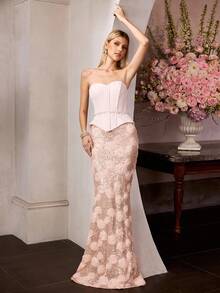 MOTF Soiréza VESTIDO SIN TIRANTES CON PARCHES DE LENTEJUELAS PARA OCASIONES ESPECIALES DE MUJER - Rosa - Ver 5