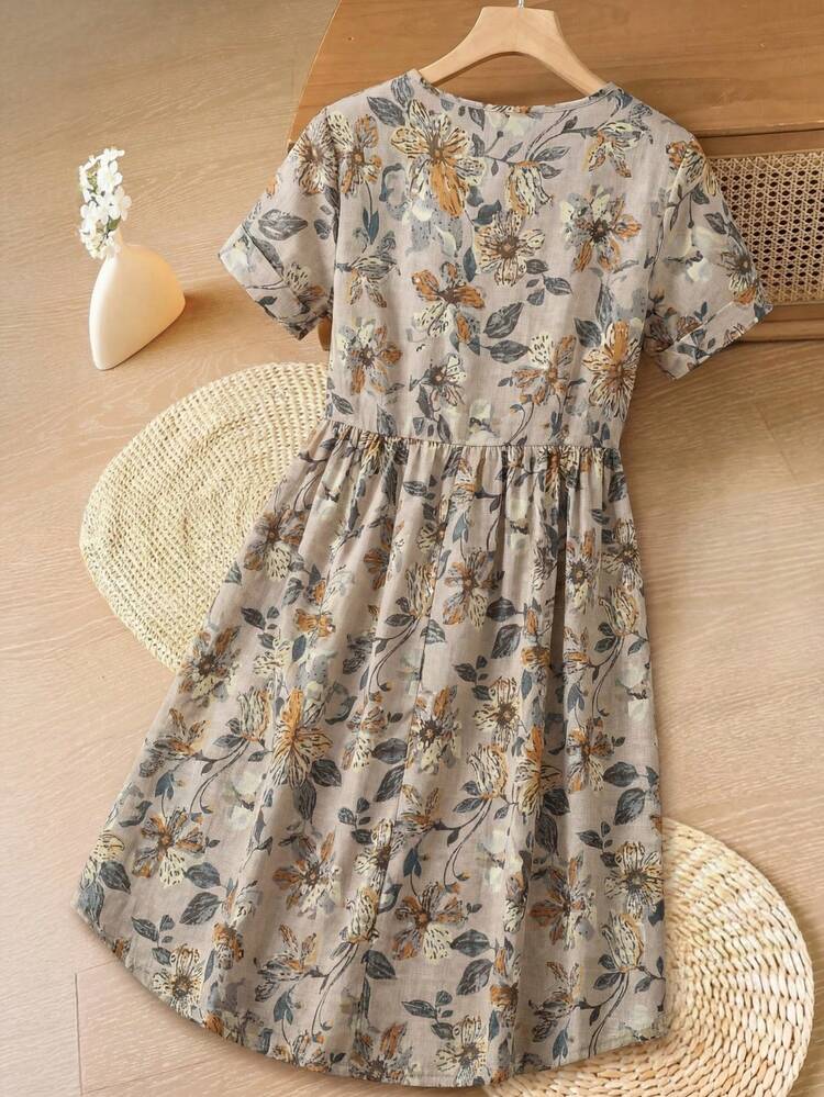 Women V-Neck Short Sleeve Floral Print Simple Casual Short Mini Dress,Vacation Outfits Women
