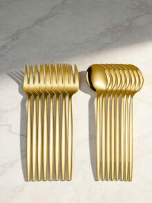 16-Piece Stainless Steel Fork And Spoon Tableware Set Portugal Steak Tableware Set Suitable Tableware Wedding Hotel - Gold - View 2