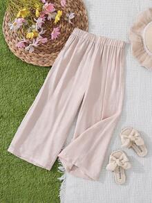 SHEIN Pantalones casuales de ajuste holgado con textura color albaricoque para niña - Multicolor - Ver 5