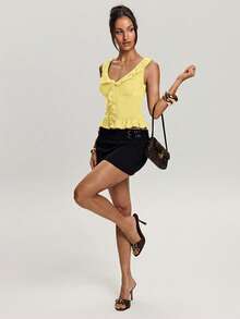 SHEIN BAE Women's Solid Color Minimalist Sleeveless Top, Casual Everyday Wear - Yellow - View 5