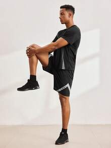 Driftmere 2pcs Men Summer Short Sleeve Set, Casual Sports Round Neck T-Shirt + Shorts Outfit - Black - View 9