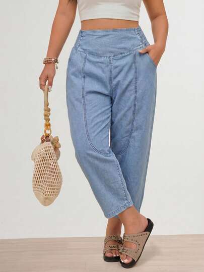 Bohemela Jeans bohémien taglie forti per donna, outfit estivi da esterno, pantaloni da vacanza, morbidi e comodi