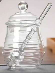 1 hũ đựng mật ong kèm thìa múc và nắp, hũ thủy tinh đựng mật ong có 17 ngăn hình tổ ong, thích hợp cho nhà bếp gia đình, nhà hàng, quán cà phê. - Trong sáng - Xem 13