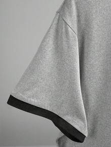 Manfinity 男士休闲撞色滚边T恤，夏季 - 灰色 - 查看 4