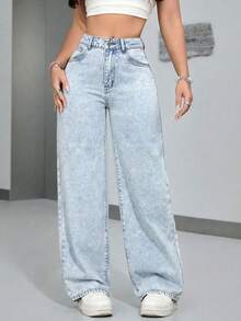 Jeanoix Jeans droits bleu clair polyvalents et décontractés pour grandes tailles - Jean clair - Voir 8