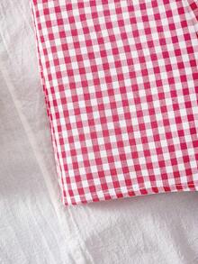 Mommy & Me Cute Plaid Bow Strap Romper For Summer - Hot Pink - View 6