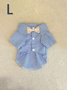 这款蓝色条纹宠物领结衬衫适合猫狗穿着，四季皆宜。 - 藍色 - 查看 11