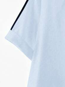 Everyssa 2pcs/Set Women's Fashion Round Neck Embroidered Print Contrast Trim T-Shirt, Casual Elastic Waist Embroidered Wide Leg Pants Set - Multicolor - View 8