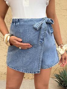 SHEIN Váy quần jean bầu dáng bất đối xứng thắt eo, trang phục lễ hội mùa hè, đi làm, nghỉ mát, tốt nghiệp, sành điệu, phong cách Y2K, dễ thương, thời trang đường phố, quyến rũ, dự tiệc, đám cưới, thanh lịch, công sở, thường ngày, nữ công sở, đi biển, tốt nghiệp. - Màu xanh lam - Xem 3