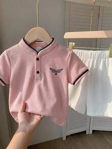 SHEIN 2件套男婴舒适立领拼接撞色休闲时尚日常百搭针织衫T恤和梭织短裤，适合春夏日常穿着、运动、郊游、上学、聚会、节日、演出、拍照等场合。 - 彩色 - 查看 8