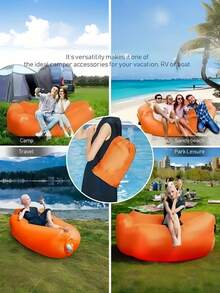 1 pezzo Divano gonfiabile multicolore morbido pieghevole leggero portatile, alternativa al sacco a pelo per campeggio, letto da campeggio per esterno, escursionismo, spiaggia, viaggio, picnic, cortile, attrezzatura estiva per esterno, attrezzatura da campeggio, accessori da spiaggia - Multicolore - Visualizzare 2