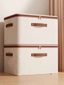 1/2 Packs Zippered Fabric Storage Box, Foldable & Washable Closet Organizer, With Handle (Beige) - Beige - View 2
