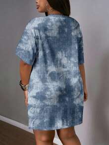 Slaydiva Tie-Dye Textured Plus Size Women Short Sleeve Dress, Suitable For Music Festivals - Multicolor - View 2