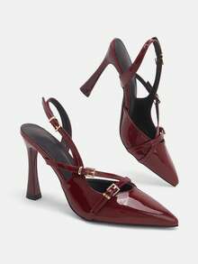 Glitzique New Arrival Spring Burgundy High Heel Pointed Toe Pumps, Elegant French Style Versatile Dress Shoes For Party And Wedding - Burgundy - View 6