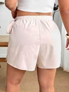 Enliva Plus-Size Casual Bow-Tie Shorts, Cotton And Linen Stretch Waist Skort For Women, For Apple And Rounded Body Shape Gym Brown Summer - Apricot - View 5
