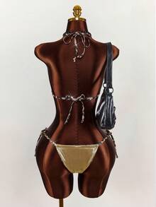 Amplova Bộ đồ bơi hai mặt dành cho nữ, màu bạc ánh kim, thích hợp cho các lễ hội âm nhạc, họa tiết da báo gợi cảm và dễ thương, gồm 2 mảnh. - Nhiều màu - Xem 14