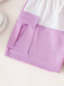 Conjunto de camiseta y pantalones cortos para niñas jóvenes - Multicolor - Ver 5