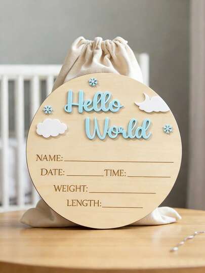 SHEIN Panneau d'annonce du nom de bébé pour l'hôpital Bonjour le monde Signe nouveau-né Cadeau de douche Disques en bois Carte de jalons Accessoire photo