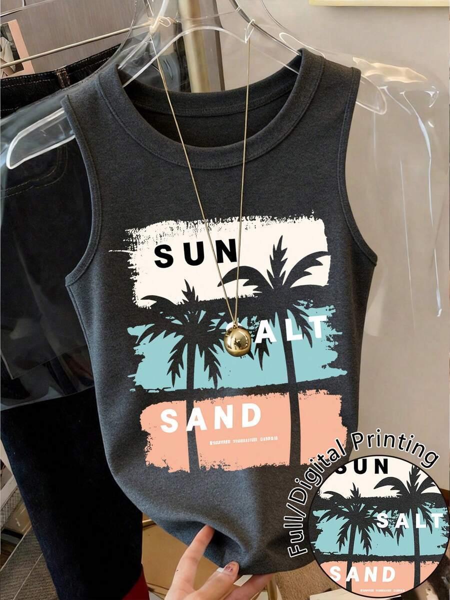 Resyla Women's Printed Minimalist Casual Sleeveless Tank Top - Dark Grey - View 1