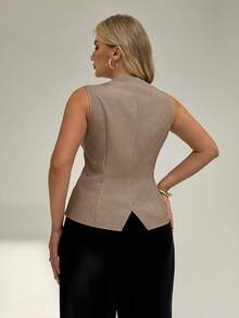 Auralis Plus Size Summer Outfits For Women Office Outfits For Women Work Clothes Women Old Money Style Women Cruise Outfits Women Airport Outfit For Women Funny Shirts Graduation Outfit Business Casual Woman New Commuter Fashion Elegant Solid Color Khaki Metal Buckle Decoration Camisole,Summer Tops,Going Out Tops, - Khaki - View 2