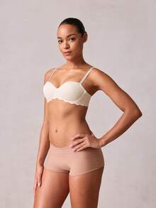 Veilyse Women's Beige Small Chest Push UP Bras, Seamless & Wireless Bralette, Solid Color Simple Daily Wear Brassiere With Soft & Thick Palm Cup, Comfortable & Breathable Sexy Lingerie, Back Closure Sports Underwear With Adjustable & Detachable Shoulder Straps, Strapless & Backless Design For Party, Wedding Or Dressesfor Summerfor Summer - Apricot - View 3